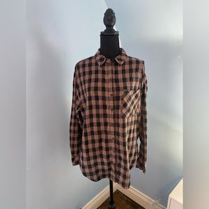 Sanctuary, size Medium, brown plaid boyfriend shirt
